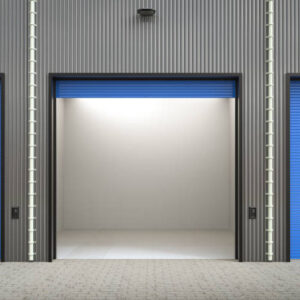 3d rendering warehouse interior with shutter doors
